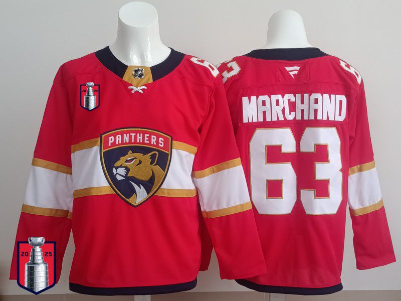 Men 2025 Florida Panthers #63 Marchand Red Fanatics Home Premium NHL Jersey style 7